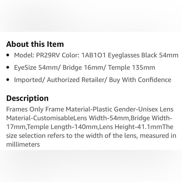 NWOT Prada PR29RV Eyeglass Frames 1AB1O1-54 - Black PR29RV-1AB1O1-54 - Picture 6 of 6